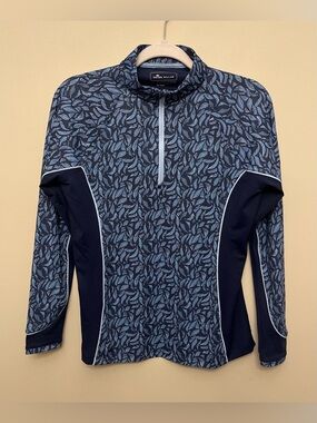 Peter Millar 1/4 Zip Golf Pullover UPF 50+ Women's Small Blue Pink Leaf Logo